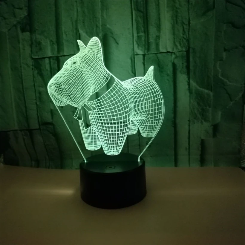 Миниатюрный ночник в виде собаки с 3D иллюзией светодиодная настольная лампа