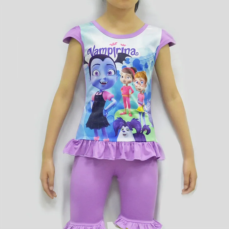 Милый костюм Junior Vampirina; летняя одежда для сна для маленьких девочек; пижамный комплект без рукавов; Пижама; комплект одежды для девочек с рисунком; подарок с бантом