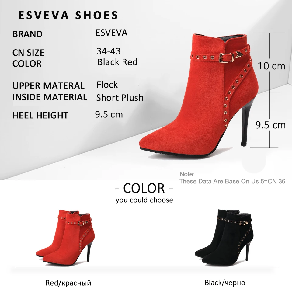 ESVEVA 2019 Women Shoes Thin High Heels Zip Pointed Toe Boots Western Style Ankle Elegant Buckle Woman Size 34-43 | Обувь