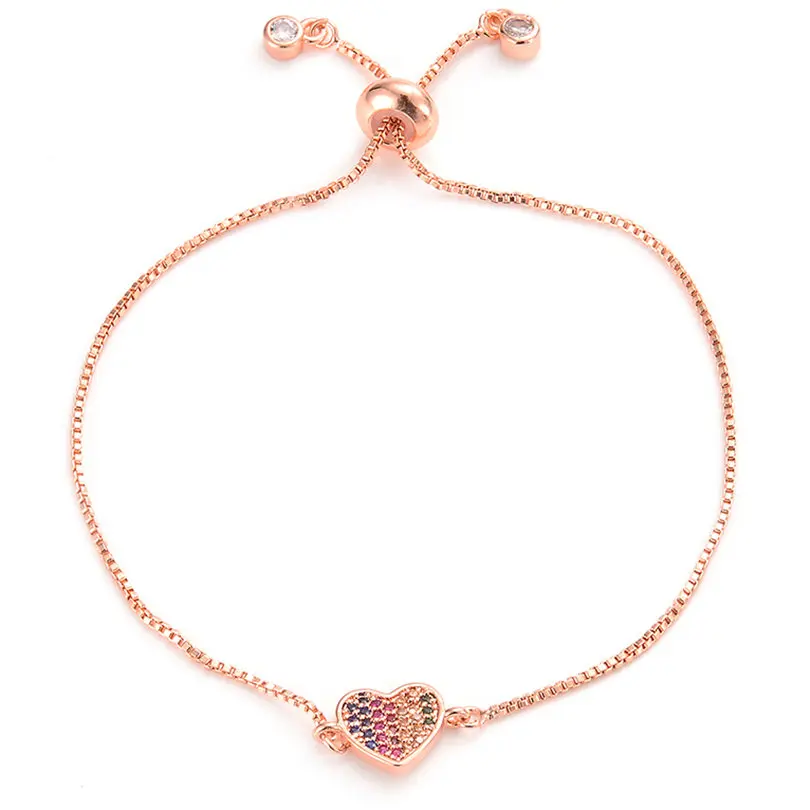 rose gold Pipitree Прекрасный Мульти CZ Циркон мини браслеты с сердечками для женщин влюбленных Свадебный регулируемый браслет с бусинами цепочка Ювелирные изделия Pulsera - Metal Color: rose gold