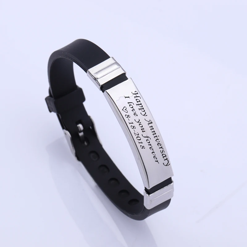 Leather Bracelet Men Gift Engraved Happy Anniversary Custom Date Keepsake Present I Love You Forever Couple Lover Boyfriend |
