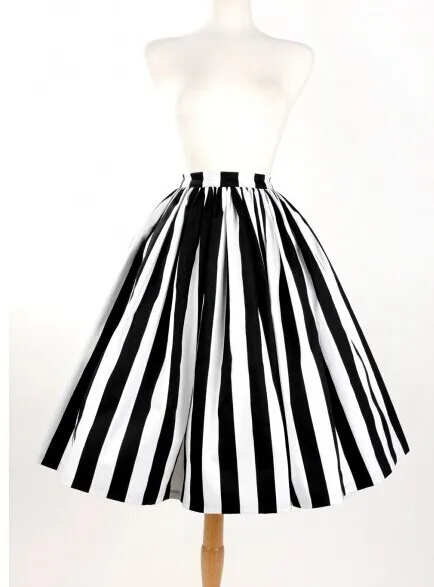 Женская юбка в черно-белую полоску свободная стиле 50-х размера плюс | одежда