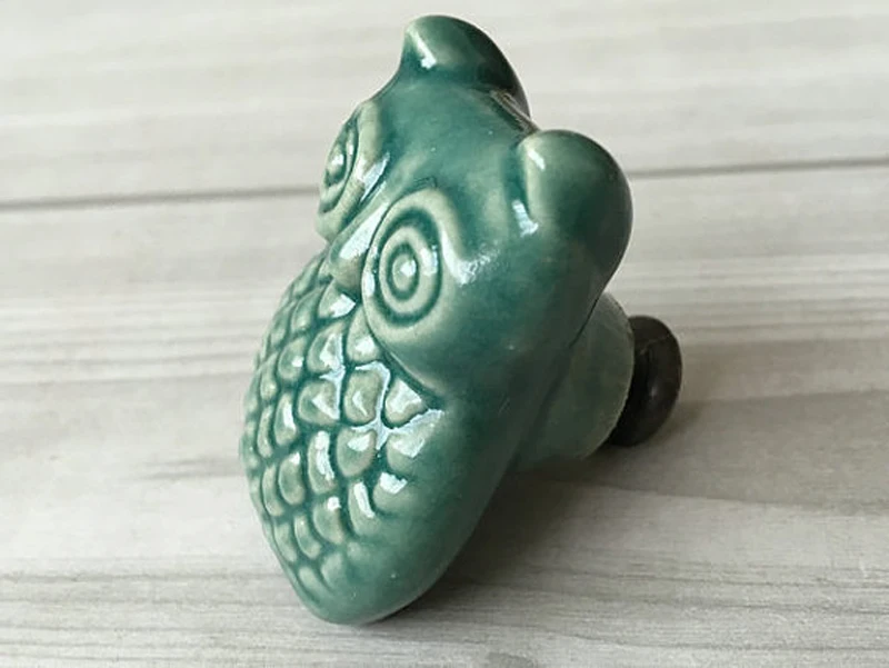 Темно-зеленая керамическая дверная ручка в виде совы для шкафа шкафчик мебели 5