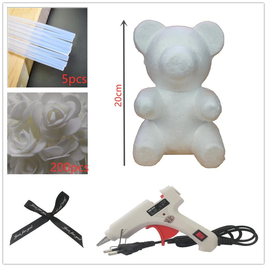20 см пенопластовый пресс-форма мишки DIY искусственный цветок розы медведь пластиковый медведь розы подарок на день Святого Валентина - Цвет: 20cm rose white