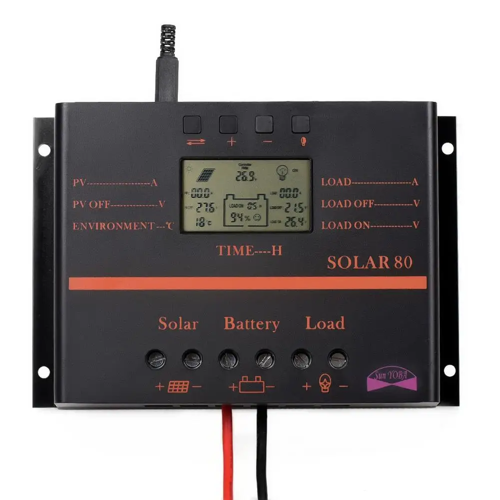 PWM 80A контроллер солнечного заряда 12 В 24 в ЖК-дисплей USB 5 солнечная панель