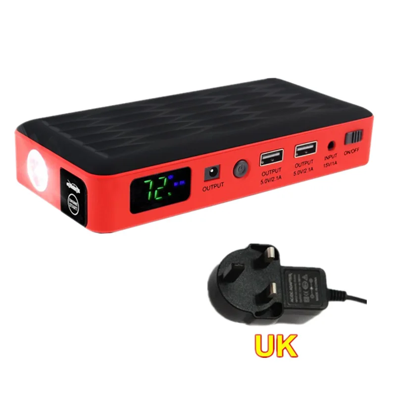 UK Plug Минуту Мощность 600A пик 18000 мА/ч, 12V Портативный автомобиля Батарея пусковые устройства аварийного усилитель Зарядное устройство авто Мощность банк SOS светильник - Цвет: UK Plug