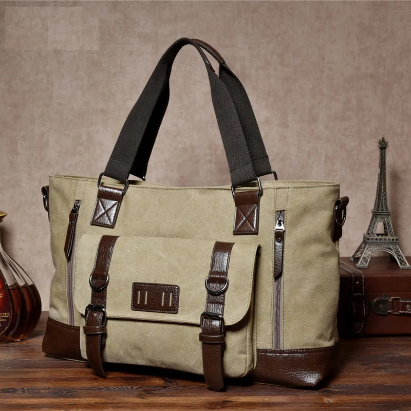 MANJIANGHONG Men's Canvas Bag Cross-Section Business Square Bag Large-Capacity Casual Shoulder Messenger Bag