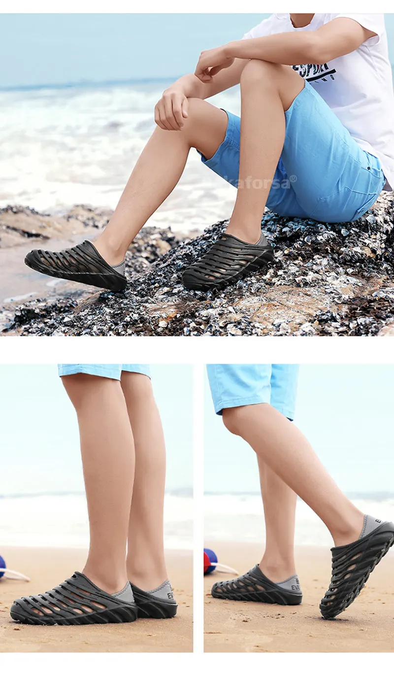 Kakaforsa Summer Men Beach Sandals Man Hollow Outdoor Beach Slippers Slip On Garden Clogs Flip Flops Outdoor Sandals