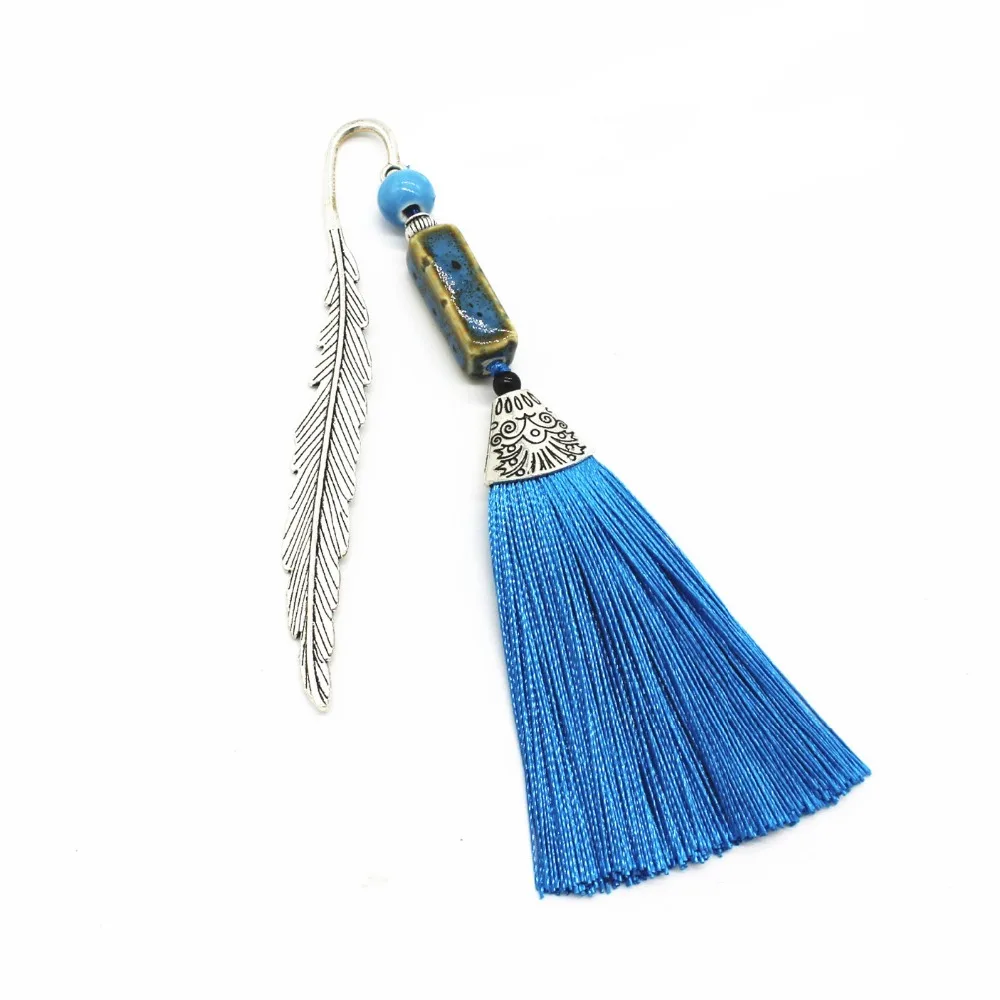 Винтажный металлический сплав с кисточками керамический перо закладки Античная