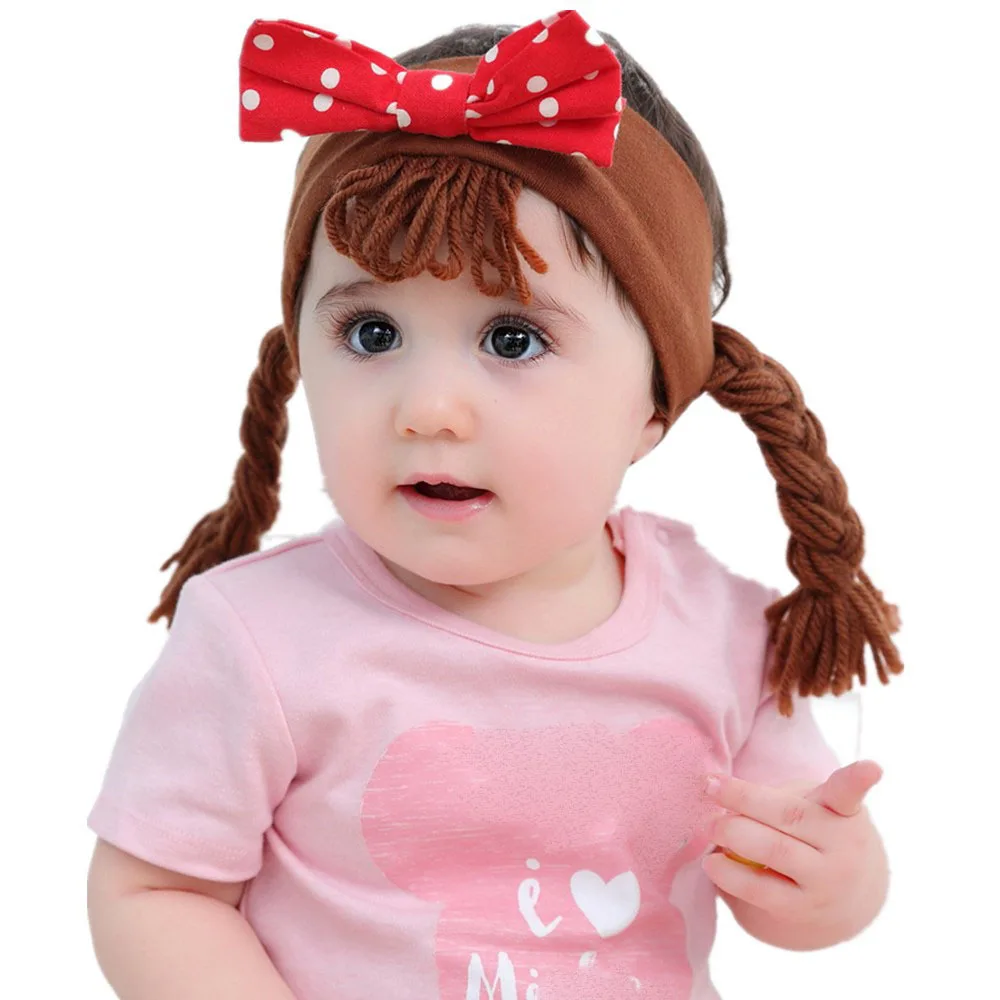 2019 New Cute Girls Hair Bangs Bowknot wig Head Band PHotography Headbands Polka Dot Accessories Girl dress up headband | Мать и ребенок