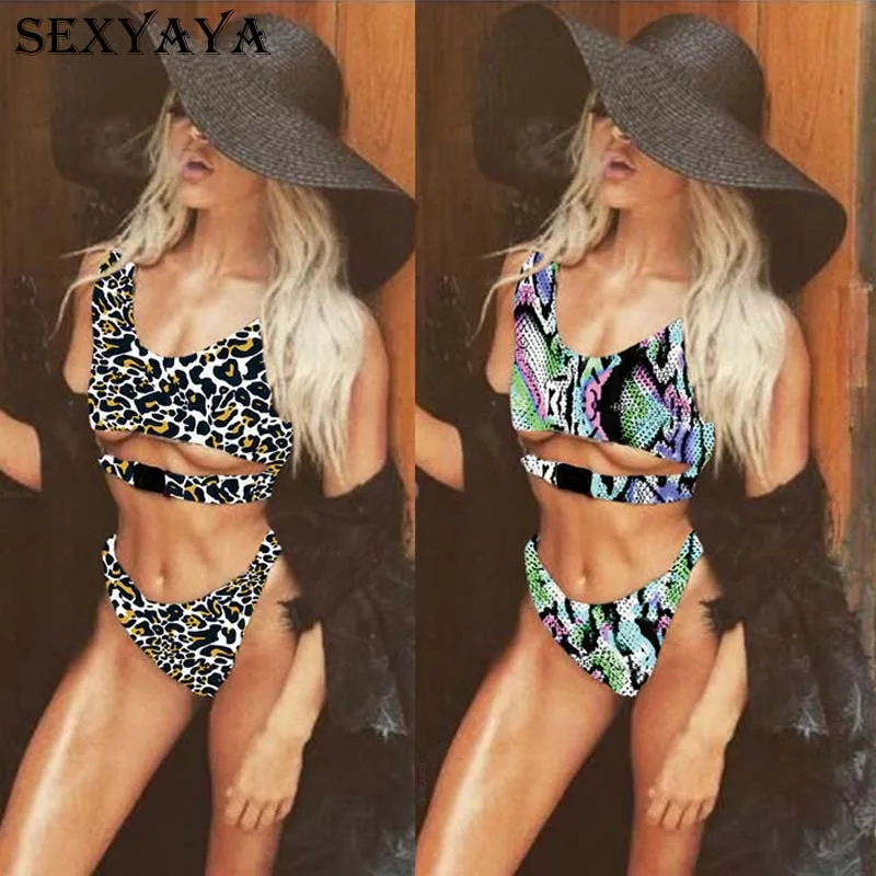 Luoanyfash выдалбливать Бикини leopard Плавание одежда Для женщин Push Up костюм