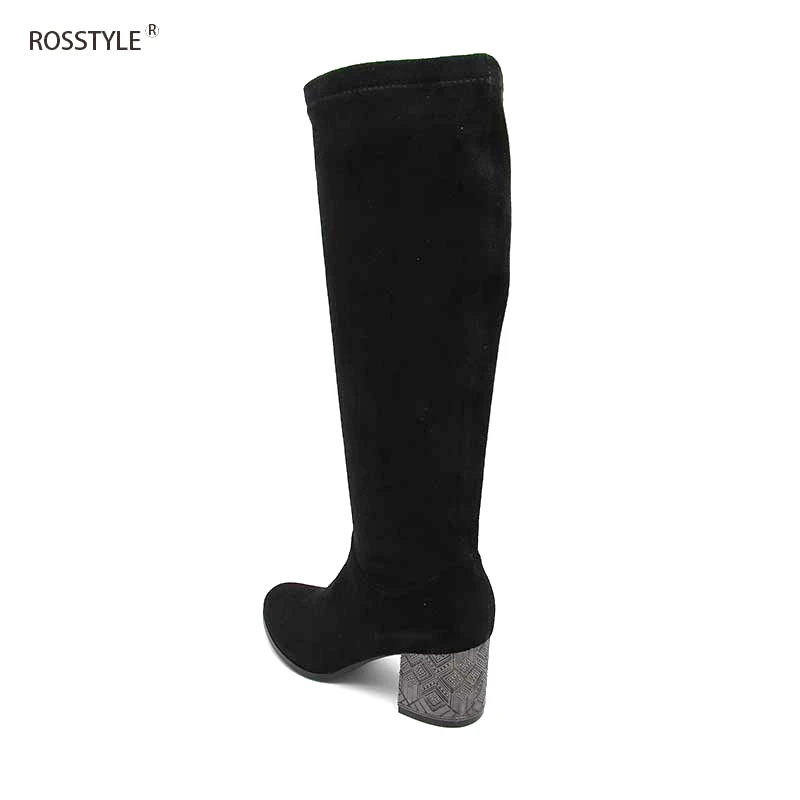 ROSSTYLE модная обувь с молнией сбоку держать теплая флисовая подкладка ботинки до середины икры Демисезонный удобные круглый носок женская обувь черный H6