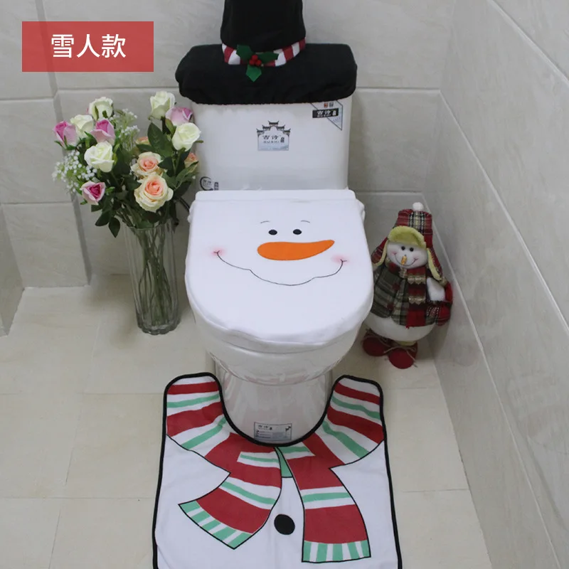 Snowman Рождественская туалетная крышка 3 шт./компл. Санта сиденье для унитаза крышка Ванная комната ковер крышки топливного бака год дома украшения Рождественские украшения - Цвет: Snowman