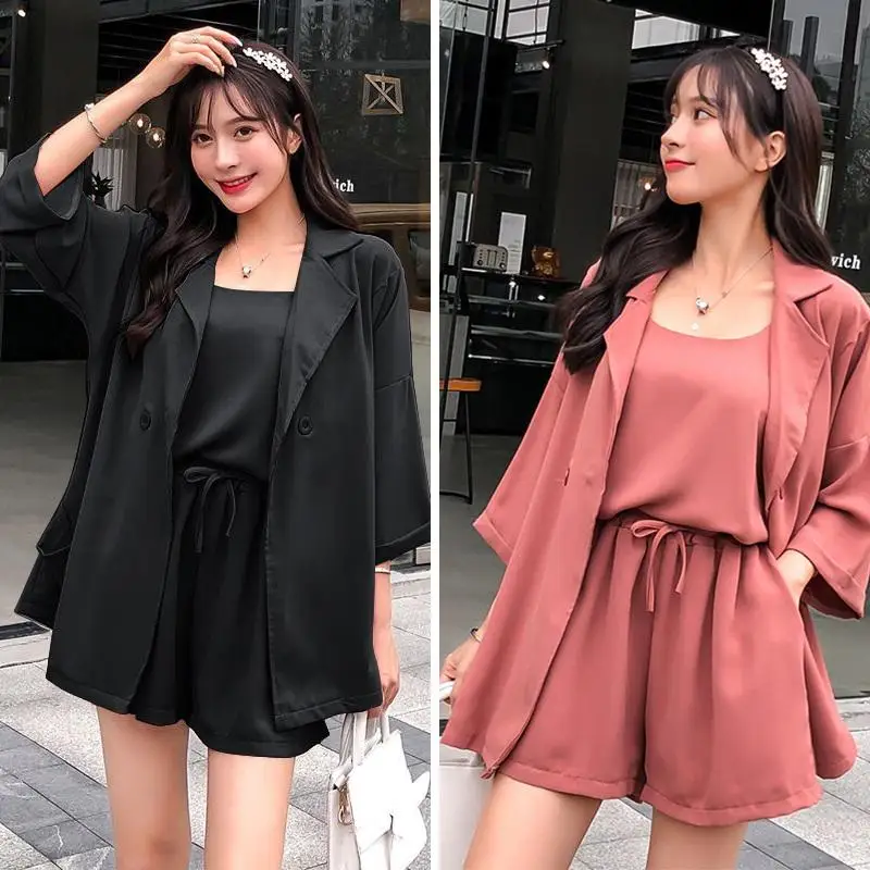 2019 женские комплекты весна лето 3 шт костюмы блейзеры + камзол Шорты повседневные