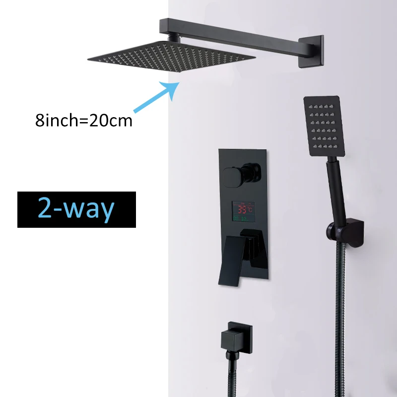 2-way 8inch Quyanre настенное крепление Ванная комната дождь водопад Смесители для душа набор скрытый Хромированная Душевая система смеситель для ванны и душа кран - Цвет: 2-way 8inch