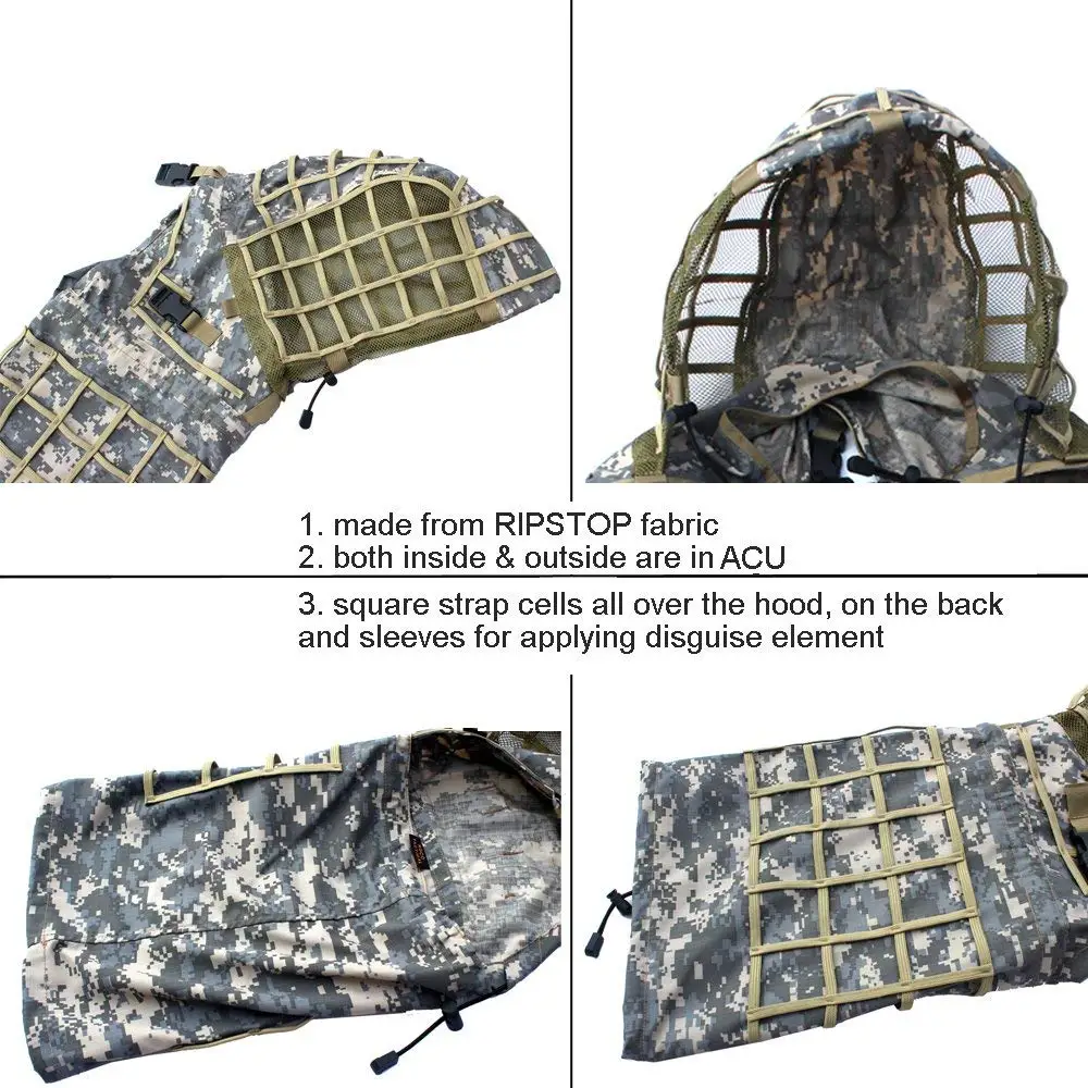Снайперский костюм Ghillie, Ripstop, камуфляжный Тактический капюшон, камуфляжный охотничий костюм для страйкбола пейнтбола