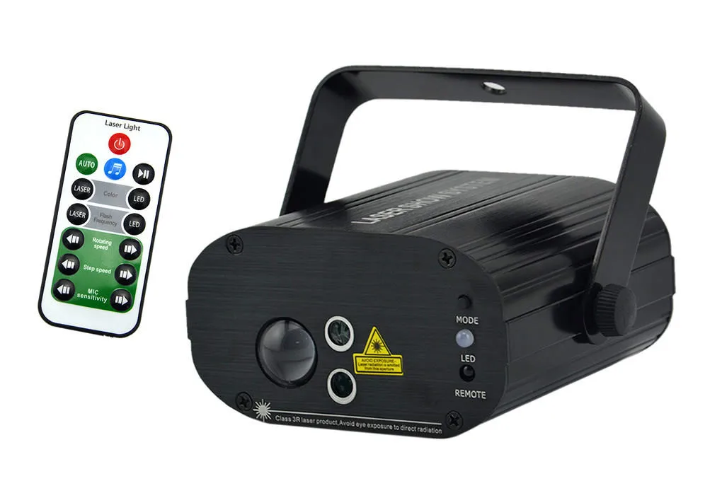 AUCD Mini Portable Remote Red Green Laser Lights& Aurora RGB LED Mix Projector Stage Lighting DJ Disco Home Party Show W-A200RG