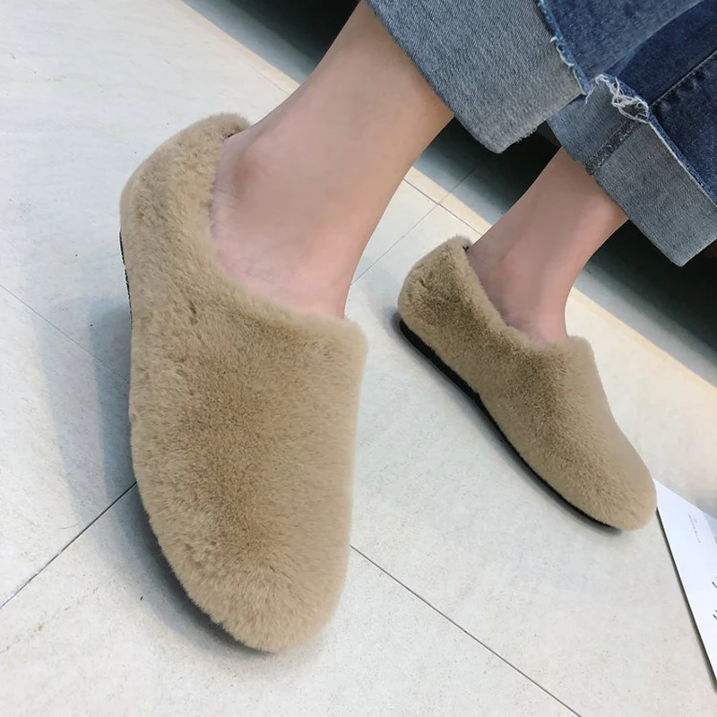Zoe Saldana 2019 Winter Shoes Women Warm Fleece Ballet Flats Designer Furry Casual Outdoor Wool Loafers Zapatos Mujer | Обувь