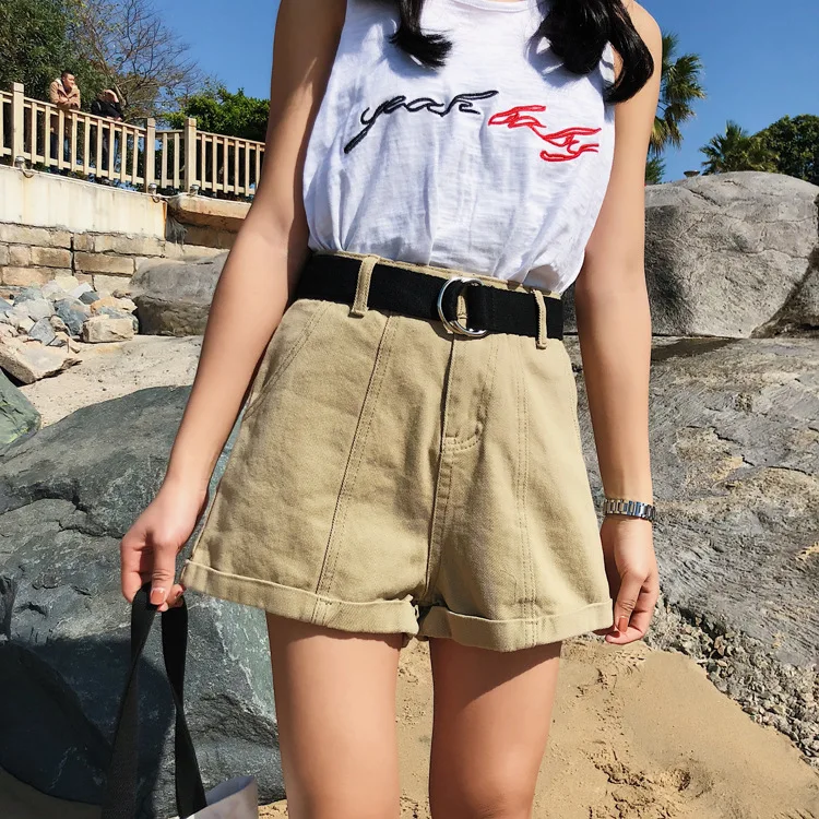 Shorts Women Korean High Waist Plus Size Casual Straight Vintage Streetwear Harajuku Short Pants With Sashes | Женская одежда