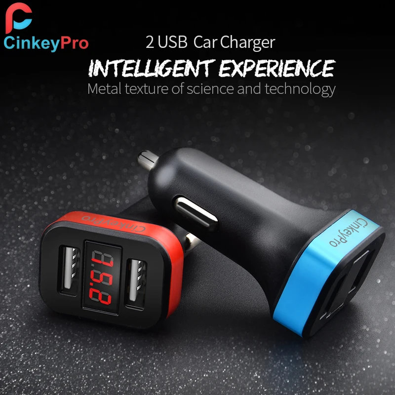 Cinkeypro автомобиля Зарядное устройство для iPhone iPad Samsung 2 Порты и разъёмы USB LED Экран