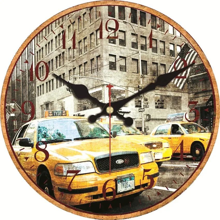 Знаменитое место декорации модные шикарные часы, деревянные настенные часы для гостиной Кабинета спальни, бесшумные круглые Настенные часы - Цвет: Car Wall Clock 14