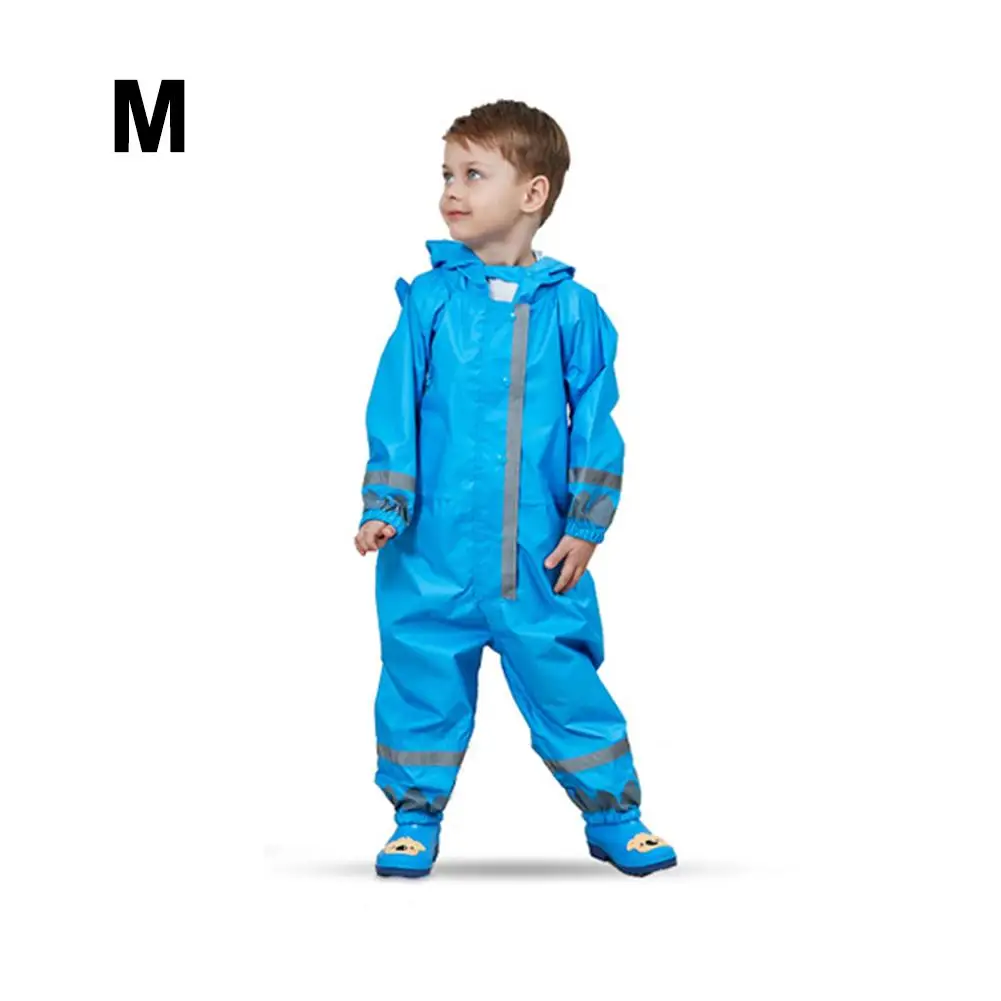 Blue M Детский спортивный костюм, непромокаемый, ветрозащитный, из полиэстера, один предмет, легкий плащ с капюшоном для детей, унисекс, от 3 до 10 лет - Цвет: Blue M