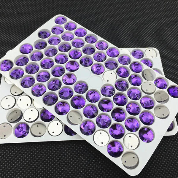 light purple 10 мм круглые стразы риволи 3200 sew On Stone Пришивные стеклянные стразы 2 отверстия для платья украшения для одежды - Цвет: light purple