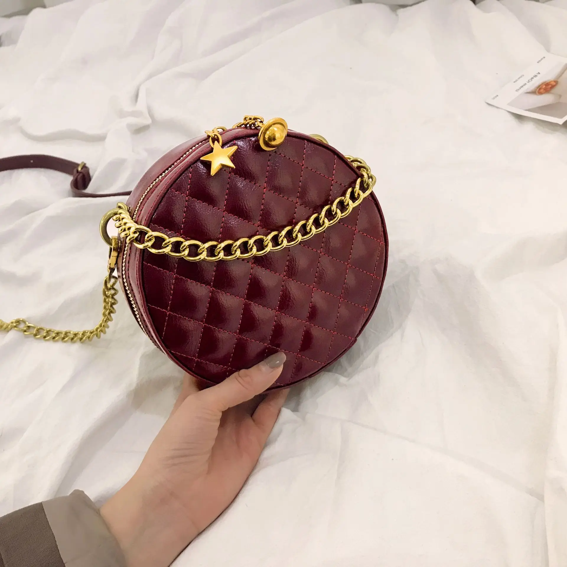 Ретро Бриллиантовая решетка маленькая круглая сумка модные женские сумки на