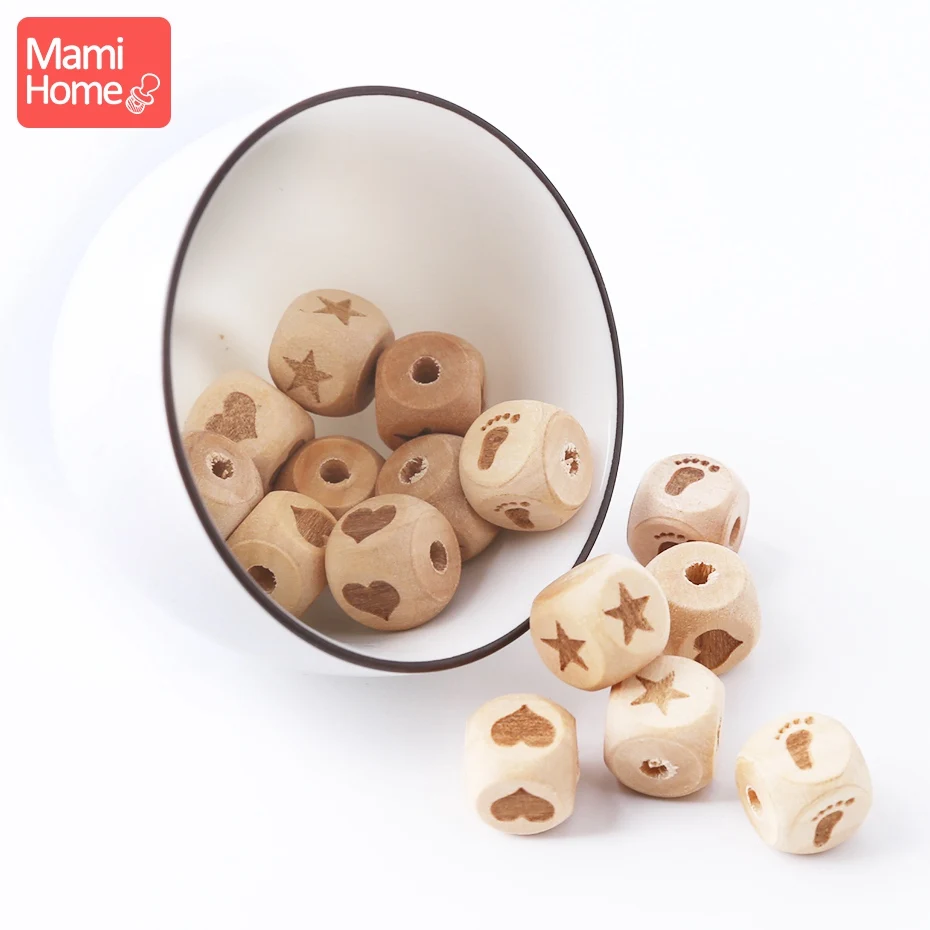 12mm 10pc Wooden Beads For Baby Heart Beads DIY Pacifier Chain Wooden Blank Rodent Teething Children'S Goods Nursing Bracelets