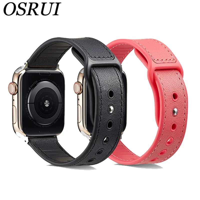 Кожа+ силикон correa для Apple Watch 4 ремешок 42 мм 38 мм 44 мм 40 мм браслет iwatch Band 3 2 аксессуары