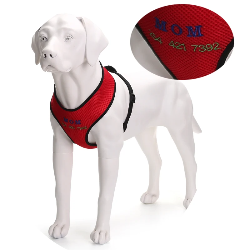 Personalized Soft Air Mesh Dog Harness Vest Embroidered Your Pet's Name and Number 1 pc Available 5 Colors | Дом и сад