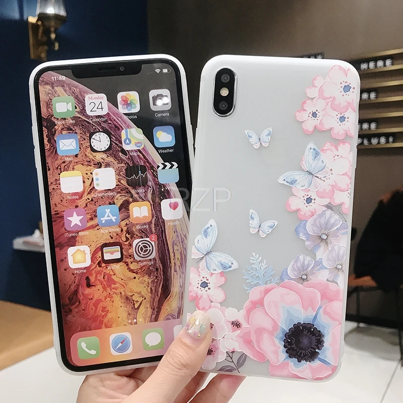 Чехол для телефона RZP с цветком Бампер Apple iPhone 5 6 6S 7 8 Plus Xs Max XR задняя крышка мягкий