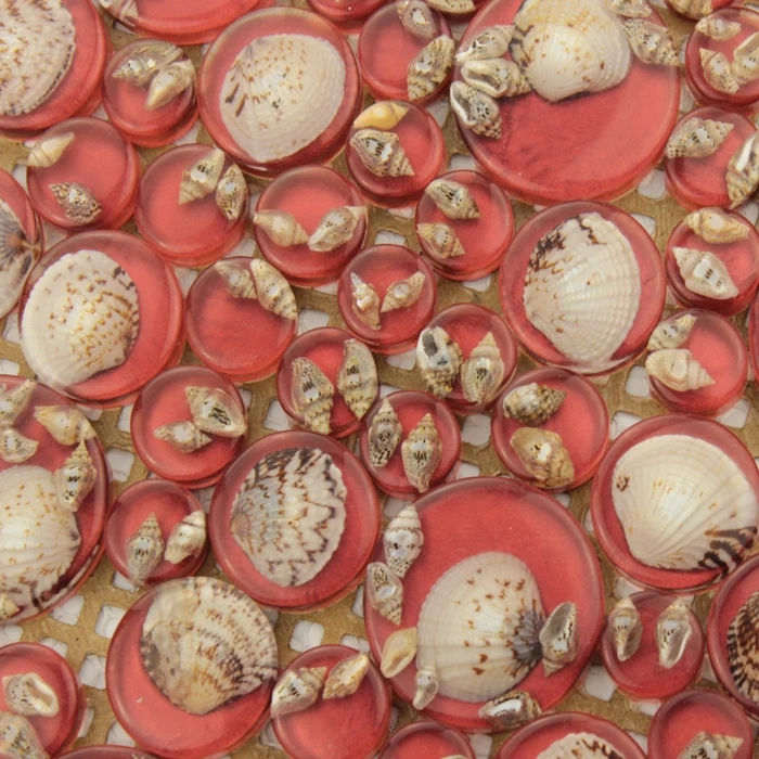 

Красный цвет большие и маленькие круглые смолы смешанные морские раковины мозаичная плитка кухня backsplash плитка мозаика для Ванной Душа