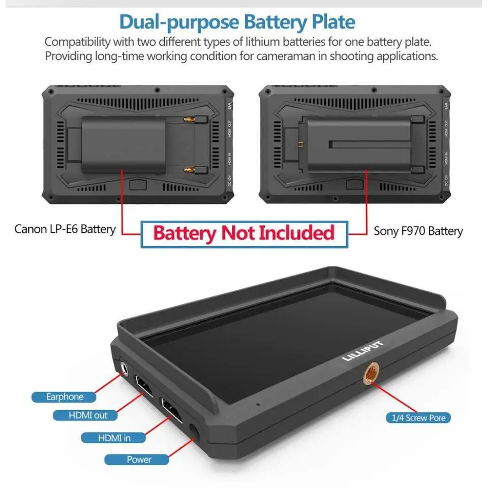 Lilliput A5 5 дюймов Utra тонкий IPS Full HD 1920x1080 4K HDMI на камеру видео полевой монитор для Canon