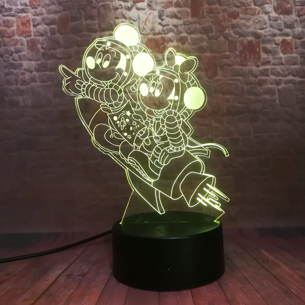 3D космический Микки Минни Маус мыши космонавты и ракеты фигурка 7 цветов ночной