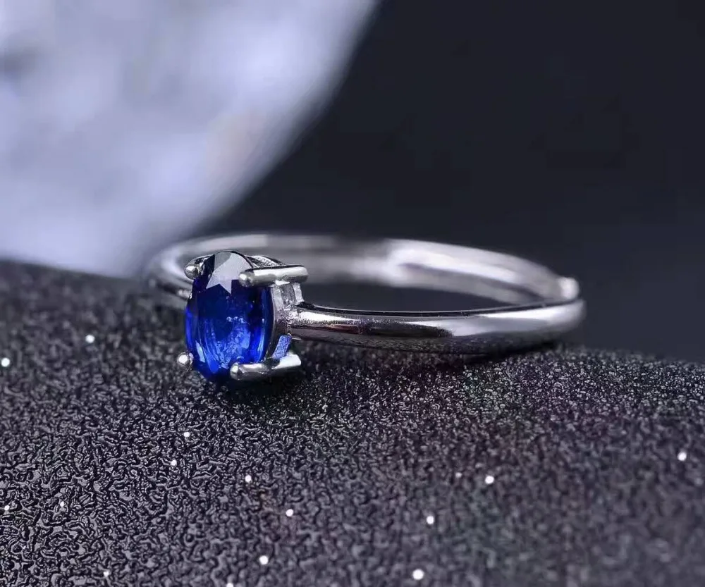 Кольцо с натуральным темно-синим сапфиром, камень в серебре 925 простое и элегантное, круглое, модное, женское украшение для офиса.