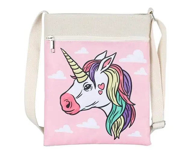Холщовая мини-сумка-мессенджер с единорогом лошадью школьная сумка мультяшная