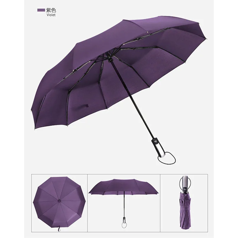 Umbrella 1 Purple Полностью автоматический негабаритный Зонт усиленный дождь Женский тройной складной Мужской Женский Зонт ветрозащитный бизнес Зонты - Цвет: Umbrella 1 Purple