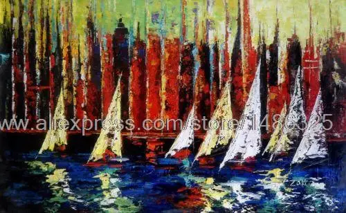 Abstarct Палетка Морского Пейзажа нож картина маслом большие красочные лодки Иисус