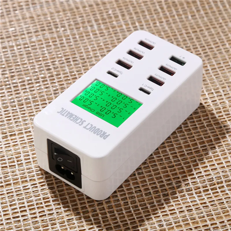 8 портов USB зарядное устройство 5V7A Quick Charge 3,0 USB-C type C lcd Показать зарядку для iPhone iPad samsung huawei Nexus источник питания