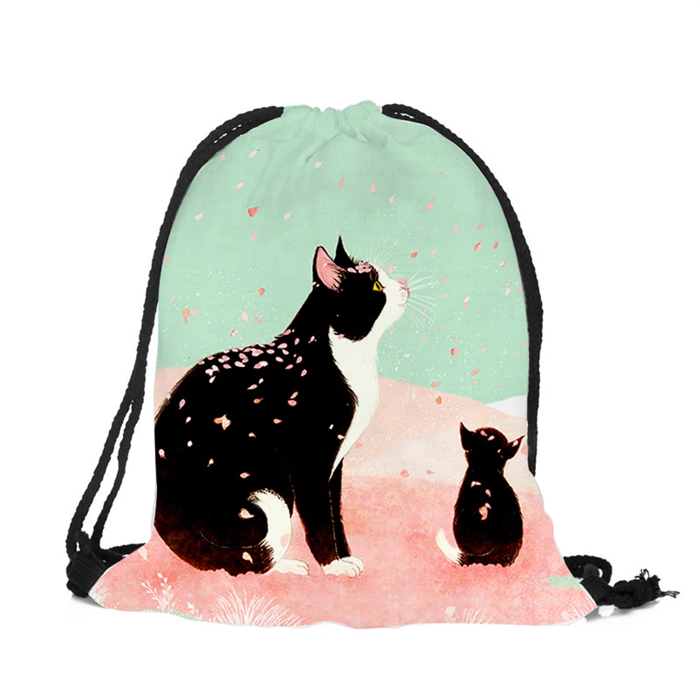 Модный школьный рюкзак на шнурке с милым рисунком кота из мультфильма; женская сумка-рюкзак на шнурке; bolsa cordones mochila - Цвет: 001