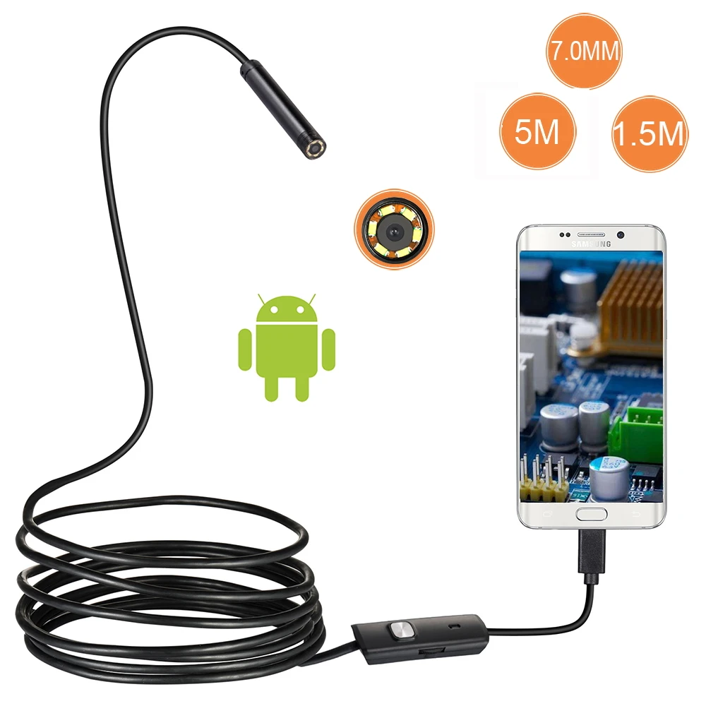 6 LED 7 мм объектив эндоскоп камера кабель Водонепроницаемый мини USB осмотр для Android