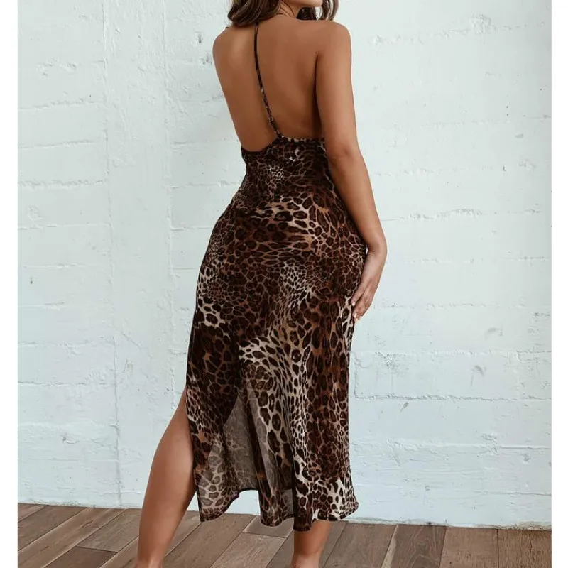 Женская шифоновая Ночная рубашка в стиле ретро с леопардовым принтом | одежда