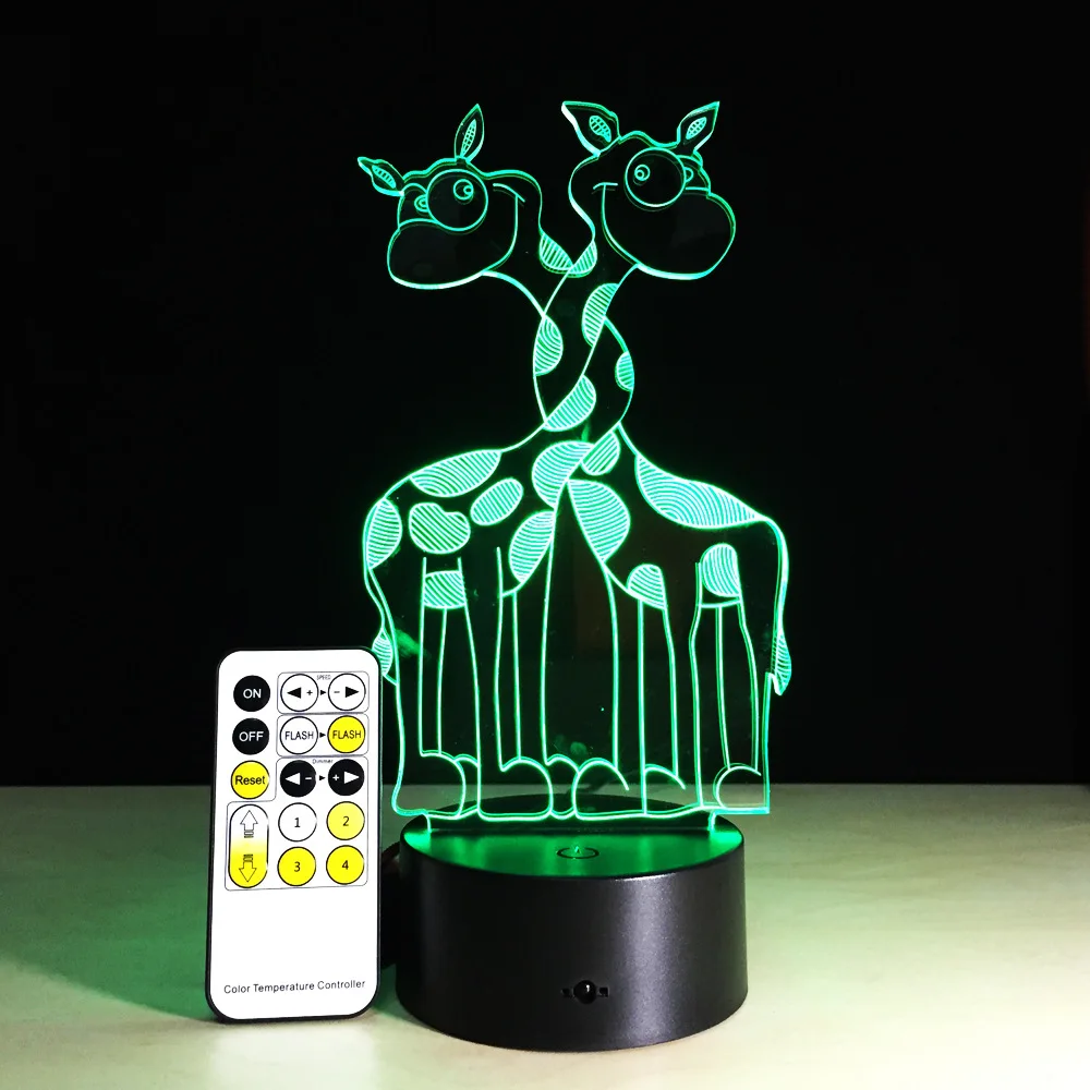 Новинка светодиодная 3D лампа Жираф сенсорный RGB 7 цветов ночсветильник украшение
