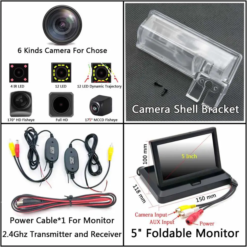 Cam Wireless 5 Fold 175 градусов 1080P Fisheye задний вид автомобиля Камера для Suzuki SX4 седан 2007 2008 2009 2010 2011 2012 2013 автомобильный монитор - Название цвета: Cam Wireless 5 Fold