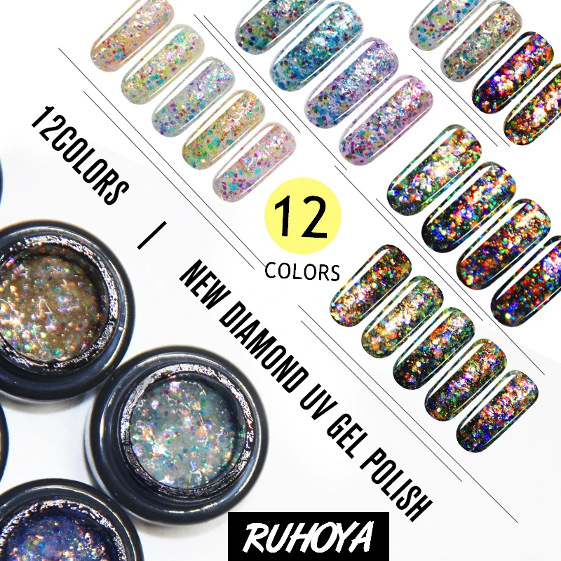 Ruhoya Алмазный Блестящий Гель лак для ногтей отмачиваемый УФ гель Полупостоянный