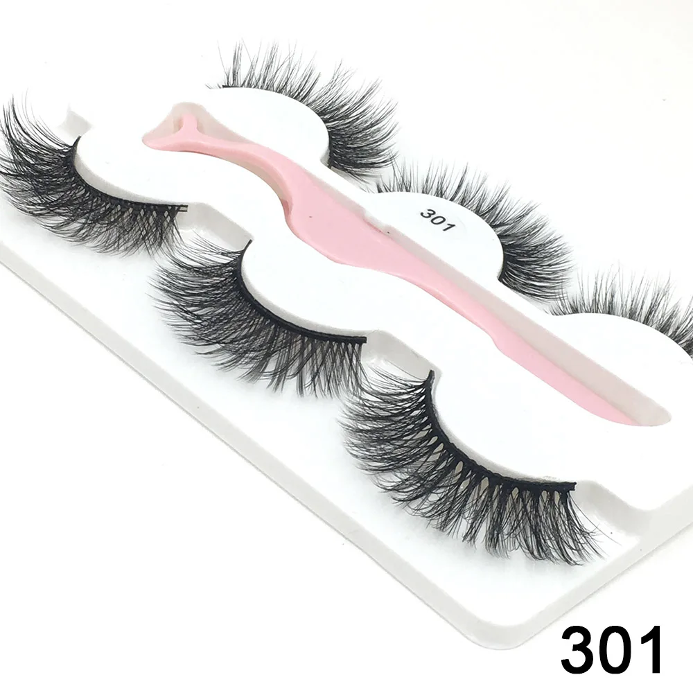 3 Pairs 3D Handmade Fake Eyelashes Natural Long Thick Makeup False Eyelashes Cross Eye Lashes Faux Cils for Makeup Tools - Цвет: 301