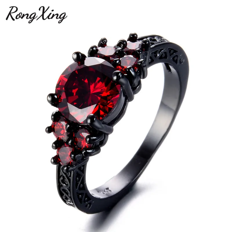 RongXing винтажные черные Золотые заполненные красные циркониевые кольца для женщин