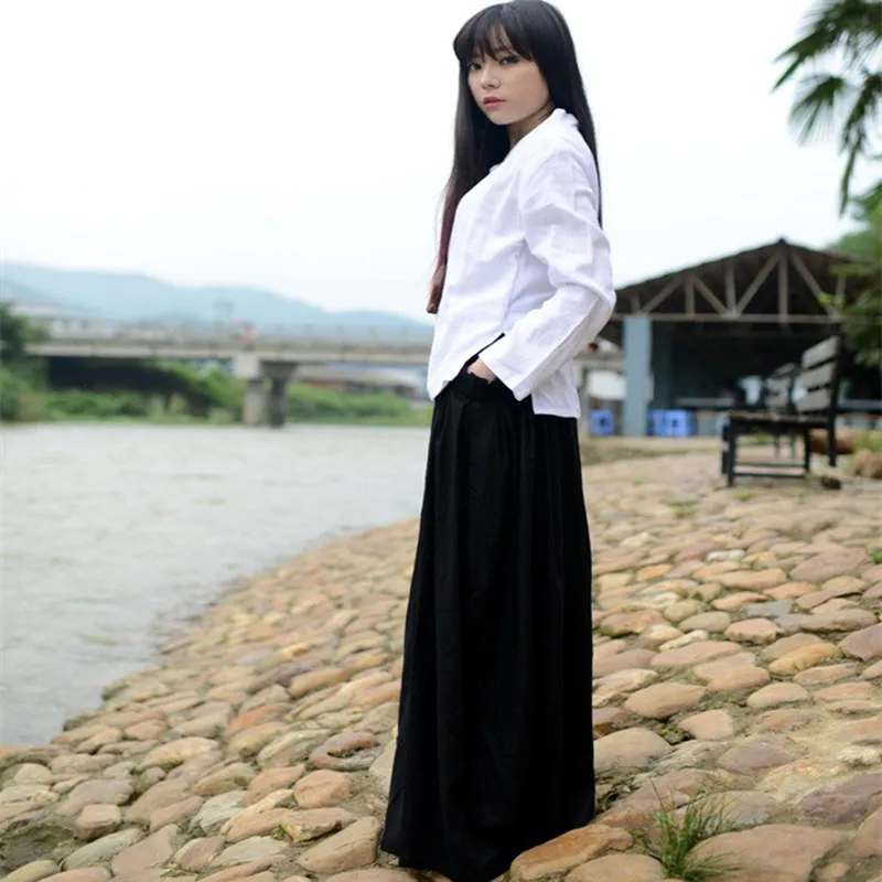 Костюм ханьфу черная длинная юбка китайская одежда летняя красная хлопковая