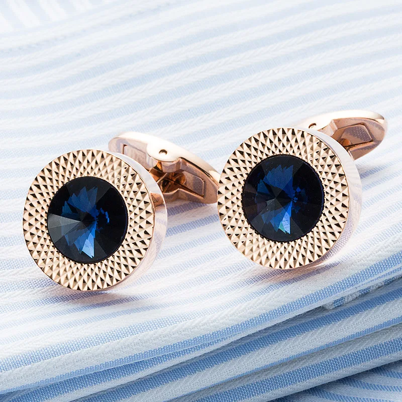 Высокое качество мужские запонки из розового золота с голубым кристаллом